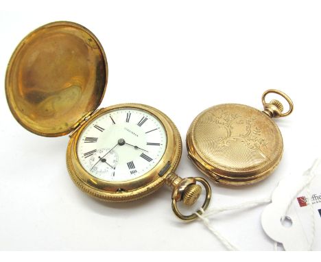 Columbia; An American Hunter Cased  Fob Watch, the signed white dial with black Roman numerals and seconds subsidiary dial, t