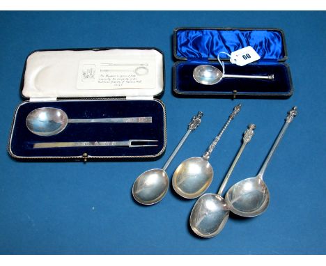 Replica Hallmarked Silver "The Manners Spoon &amp; Fork",  Lowe &amp; Son, Chester 1937, in original fitted case; together wi