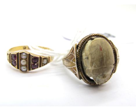 A 15ct Gold Victorian Style Dress Ring, with alternate seed pearl inset highlights, together with a Scarab Beetle style dress