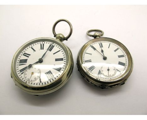 An Openface Pocketwatch, the white dial with bold black Roman numerals and seconds subsidiary dial; An Openface Pocketwatch t