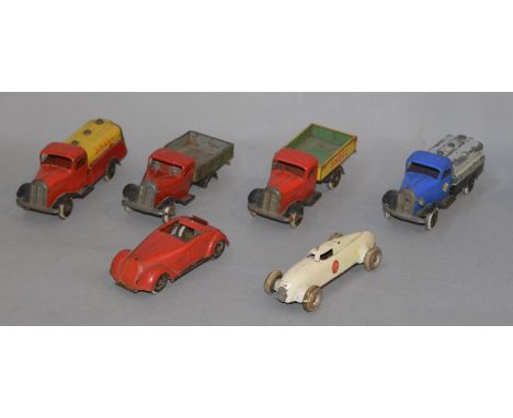6 Lehmann (Germany) GNOM TOY tin plate model cars: Nr.808, Nr.814, Nr.813, Nr.830, Nr.811/1, Nr.835.