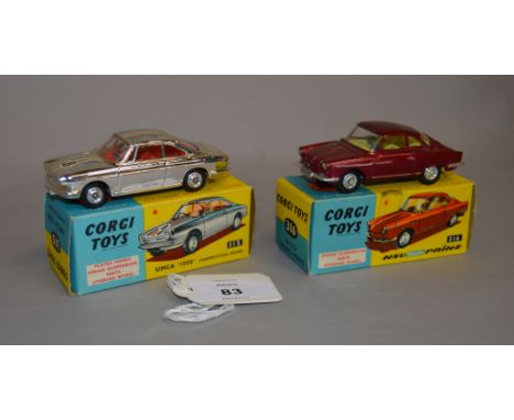 Two Corgi Toys: #315 Simca 1000 Competition Model with plated finish; #316 NSU Sport-Prinz. Both boxed. (2)