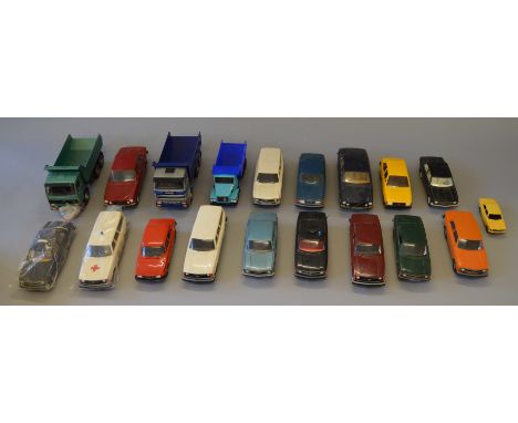 16 large plastic model vehicles marked 'Made In Finland' together with 3 unmarked examples. (19)