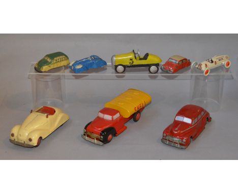 8 assorted tin-plate model vehicles.