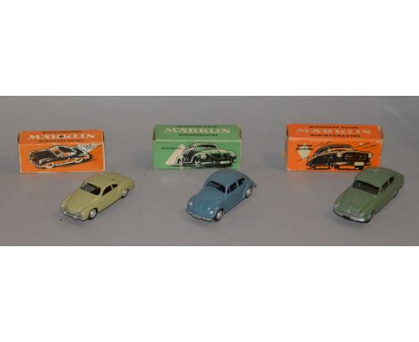 3 Marklin (Germany) diecast models: 8015 Borgward Isabella, 8005 Volkswagen and 8021 Karmann Ghia.