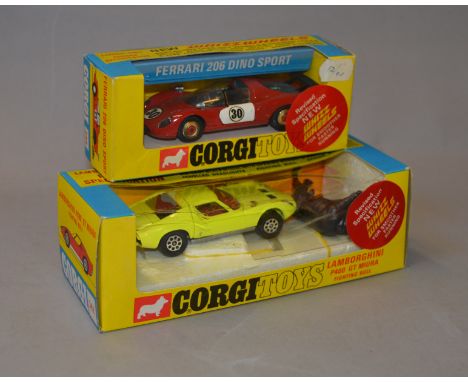 Two Corgi Toys Whizzwheels models: 342 Lamborghini and 344 Ferrari. Both boxed. (2)