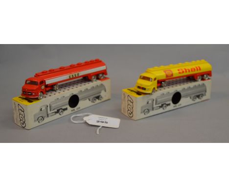 Two Lego plastic vehicles: #649 Mercedes Shell Tanker; #650 Mercedes Esso Tanker. Both boxed. (2)