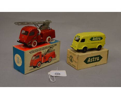 CIJ (made in France) No3/60-A Astra van in yellow with green lettering, Europarc CIJ Camion 2t5 Incendie ref. 3/95 in red wit
