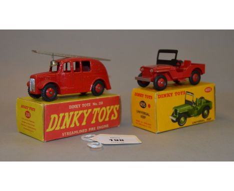 Two Dinky Toys: #250 Streamlined Fire Engine; #405 Universal Jeep. Both boxed. (2)