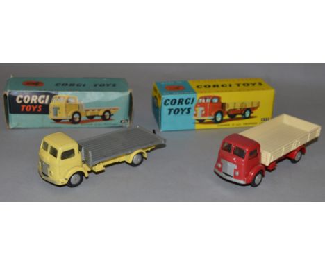 Two Corgi Toys, both based on a Commer chassis: #452 Commer 5 ton Dropside Lorry in red and cream and  454 Commer 5 ton Platf