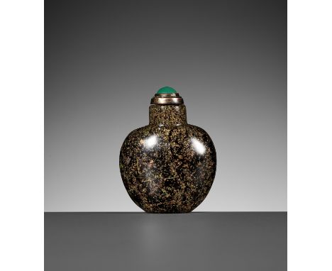 A GOLD-FLECKED BLACK GLASS SNUFF BOTTLE, 1700-1770China, probably palace workshops Beijing. Of high-shouldered, ovoid form, w