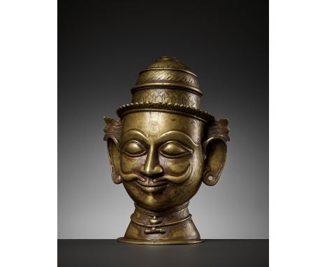 A LARGE LINGAM COVER, MAHARASTRA, INDIA, 18TH-19TH CENTURYThe mustachioed brass head expressively cast with a straight nose a