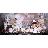 A quantity of Goebel figures and birds, various glass model animals, two decoupage ostrich eggs