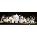 A Spode "Chinese Rose" pattern teapot, a Wedgwood coffee pot, a chess set, an atomiser and other