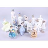 Thirteen figures, mostly Nao and Coalport, including "Ladies of Fashion", a Nao figure of girl