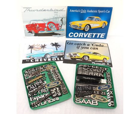 COLLECTION OF AUTOMOBILIAwith a vintage 'Hackney Carriage' metal sign, collection of various car badge logos, and four reprod