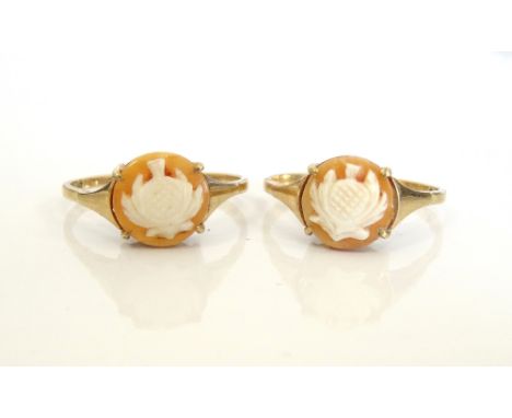 TWO CAMEO RINGSboth depicting thistles, on nine carat gold shanks, both ring size M