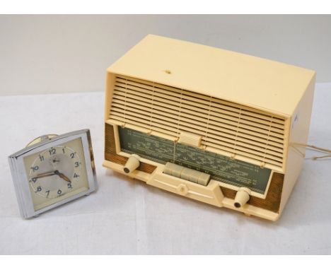 1950's 'SONORA PRINCESSE' BAKELITE RADIOtogether with a period 'Wehrle' table clock (2)