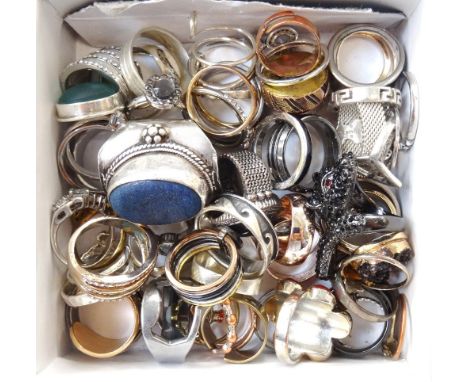 SELECTION OF SILVER AND OTHER RINGSof various designs including gem, stone and paste set examples, 1 box