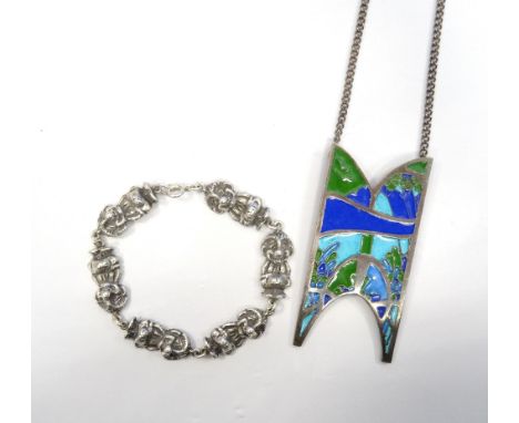 NORWEGIAN SILVER BRACELETthe links of imp design, marked 830S; together with an enamel decorated silver pendant on attached s