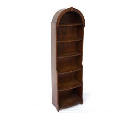 VINTAGE OAK OPEN BOOKCASEwith domed top and waterfall front, 148cm high x 43cm wide
