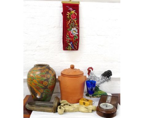 MAUCHLINE WARE BOXthe lid decorated with the Spout Hoick, Crieff; cast iron door stop modelled as a cockerel; tapestry bell p