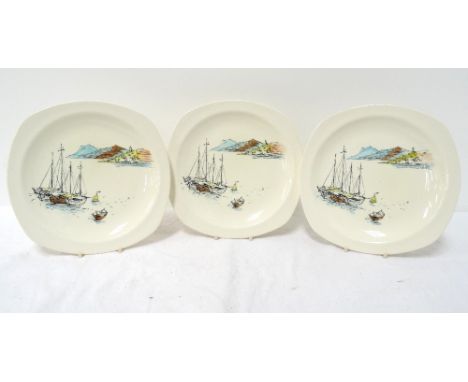 SET OF SIX 1950's MIDWINTER 'RIVIERA' PLATESdrawings by Hugh Casson, 22cm wide