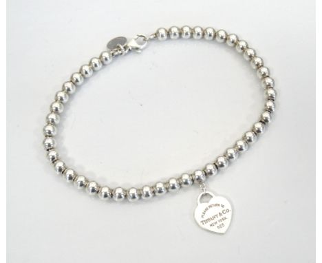 TIFFANY & CO. SILVER BEAD BRACELETwith small Return to Tiffany heart tag