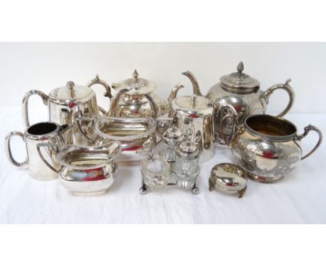 LOT OF SILVER PLATED WARESincluding a Victorian three piece tea service, a four piece hotel plate tea service, Walker & Hall 