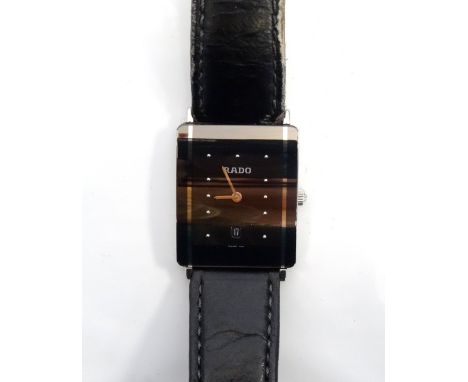 LADY'S RADO DIASTAR WRISTWATCHthe sleek black rectangular dial with silver coloured vertical stripes and five minute button m