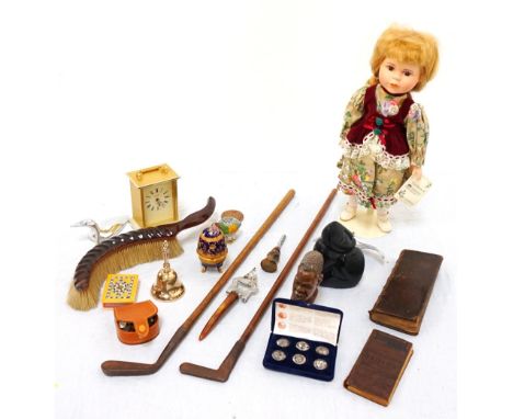 MIXED LOT OF COLLECTABLESincluding a cased carving set, cased pair of field glasses from G.Plath of Hamburg, book of Clyde Pl