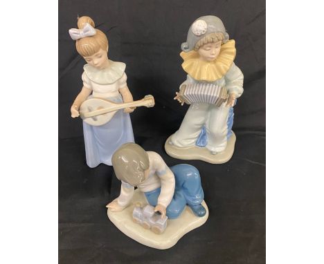 Selection of assorted Nao figures includes Boy playing accordian, girl playing with a musical instrument etc 