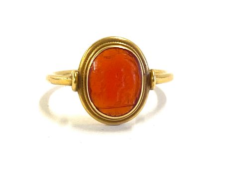 Antique unmarked gold carved carnelian intaglio ring 