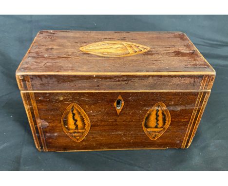 Vintage inlaid tea caddy, in need of restoration measures approx 