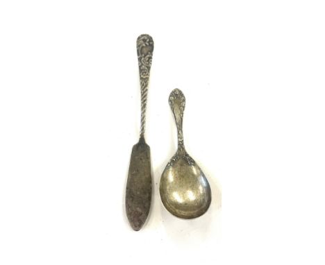 Birmingham Levi and Salaman 1904 tea caddy spoon and 1899 Butter knife approximate weight 25.5g 