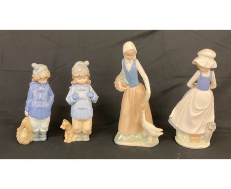 Selection of assorted Nao figures includes Girl with Geese, Girl with dog and 2 Girls with back packs 