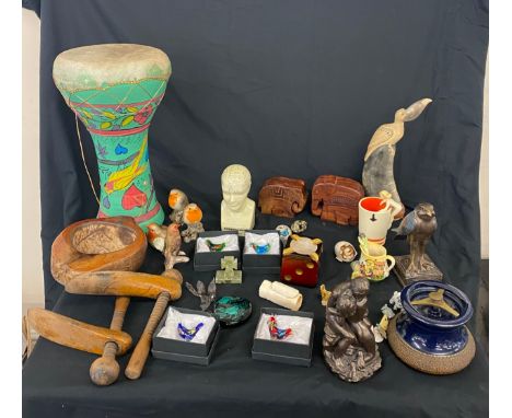 Large selection of miscellaneous to include glass animal figures, wooden items, goebel bird, letter openers etc 