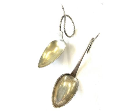 Two antique Norwegian silver leaf shaped caddy spoons 