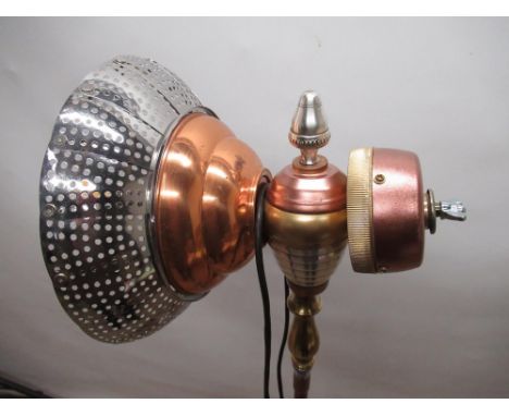 Steampunk style floor spot lamp with pierced grill shade on pipe fitted tripod base , H132cm 