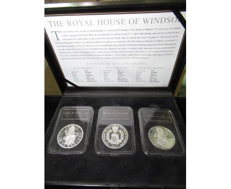 The Royal House of Windsor: Lion Of England £2 .999 silver proof coin, House of Windsor £5 .925 silver proof coin, Unicorn of