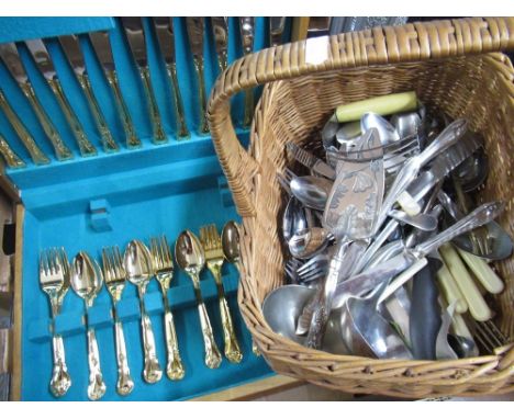 Japanese gold plated cutlery set for twelve covers, and a collection of loose silver plated cutlery other kitchen cutlery 