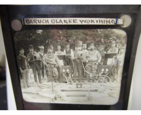 Good selection of late C19th magic lantern slides by Baruch Blaker of Worthing, showing diapositive photographic views of the
