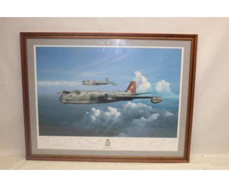 Two framed prints of RAF aircraft signed by a large number of RAF personnel "The Striker" by John Pettitt, 73cm x 62cm, "Wart