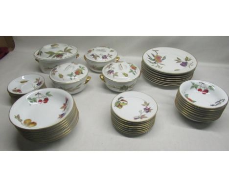 Collection of Royal Worcester Evesham ware plates, saucers, bowls and lidded serving dishes 