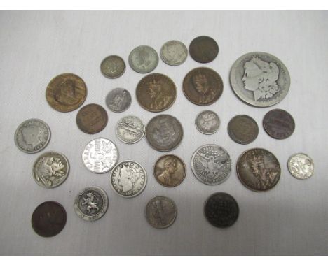 USA and Canadian coinage c.1880's to 1940's, some with silver content, Russian silver 5 kopeks 1849 coin 