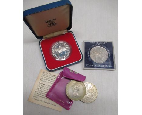 1977 silver proof Queen's Silver Jubilee crown in box with certificate, three other commemorative coins (4) 