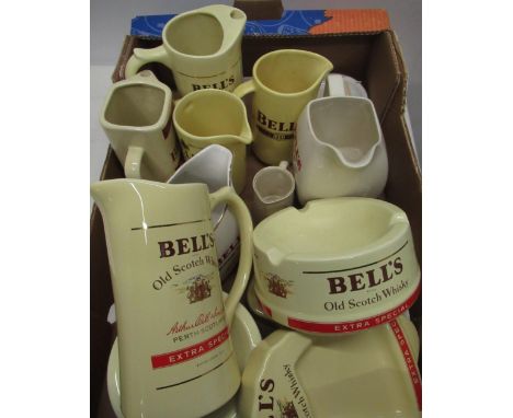 Fourteen Bells Whisky ceramic advertising items, water jugs, ashtrays, bowls etc 