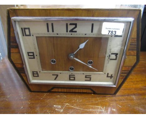 1930s Art Deco walnut mantel clock, with boxwood inlay, H21cm 