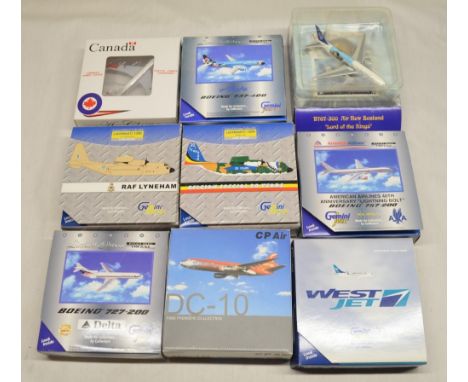 Twenty-two boxed 1/400 diecast scale metal airliner/military transport aircraft, from various manufactures including Gemini J