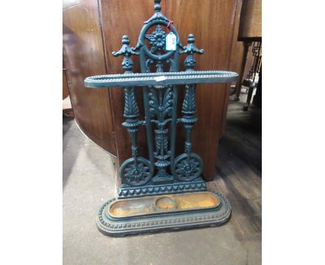 Coalbrookdale style green cast iron stick stand 